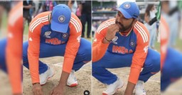 Rohit Sharma eats sand from Barbados pitch after Team India's T20 WC victory